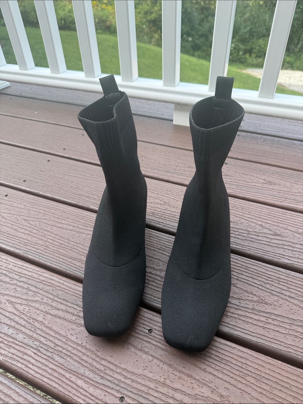 Quince Black Stretch Eco Knit Ankle Booties 8